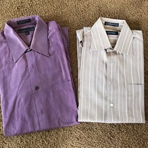 2 shirts men long sleeve Metropolitan view =purple , Náutica  tan both size M